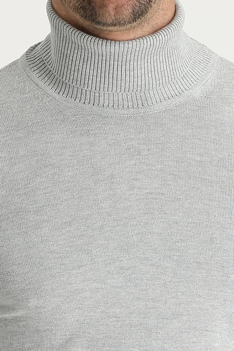 Light Grey Melange Turtleneck Regular Fit Knitted Sweater