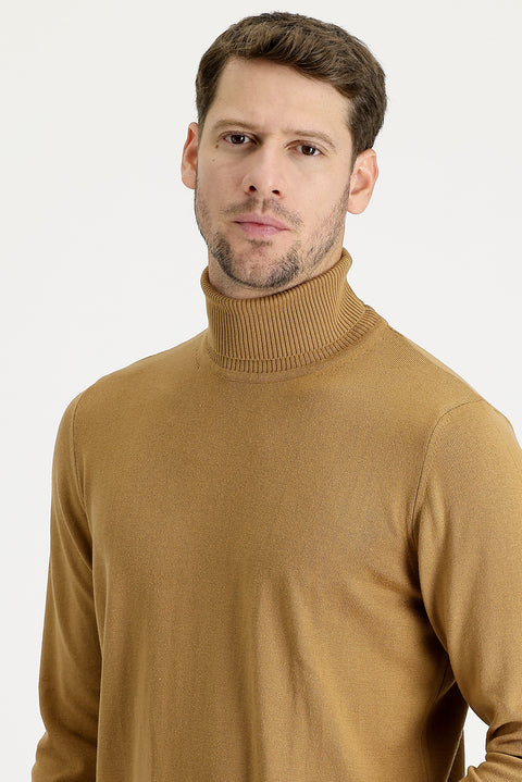 Camel Turtleneck Regular Fit Knit Sweater