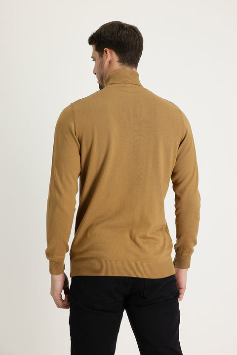 Camel Turtleneck Regular Fit Knit Sweater