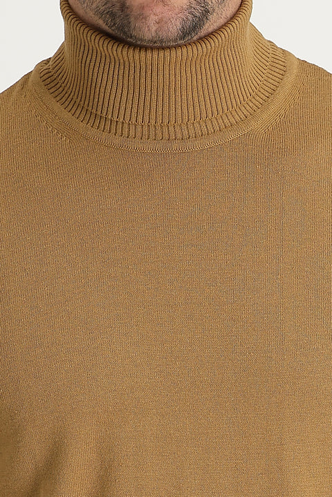Camel Turtleneck Regular Fit Knit Sweater