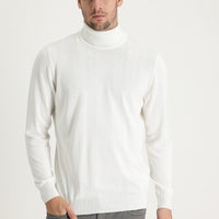 Off-white Turtleneck Regular Fit Cotton Knit Sweater