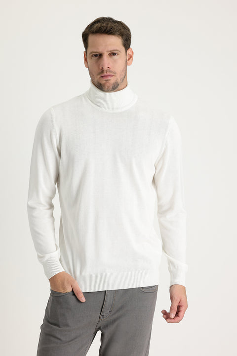Off-white Turtleneck Regular Fit Cotton Knit Sweater