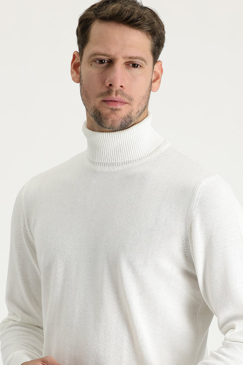 Off-white Turtleneck Regular Fit Cotton Knit Sweater