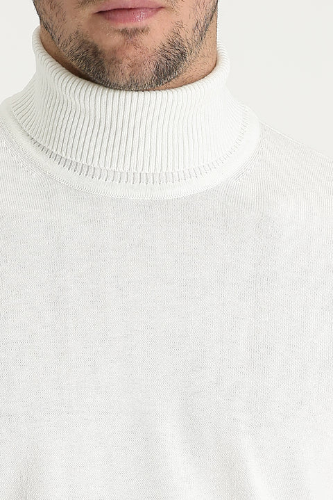 Off-white Turtleneck Regular Fit Cotton Knit Sweater