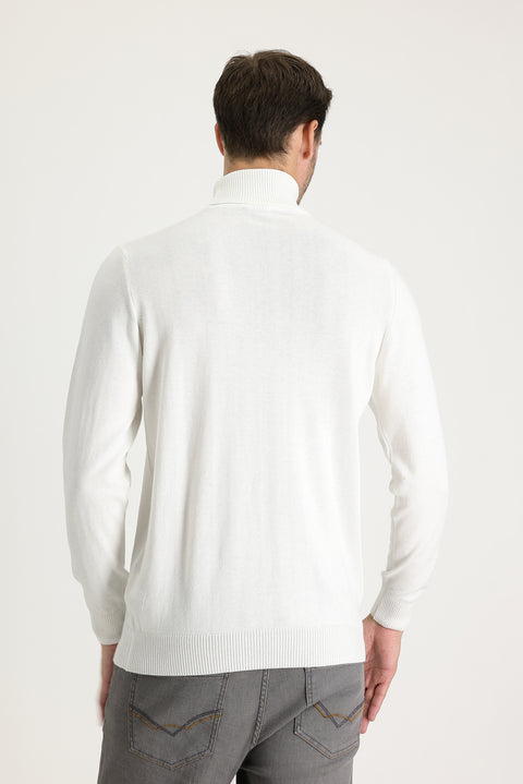Off-white Turtleneck Regular Fit Cotton Knit Sweater