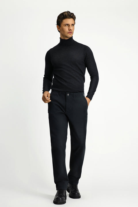 Medium Anthracite Turtleneck Regular Fit Wool Knit Sweater