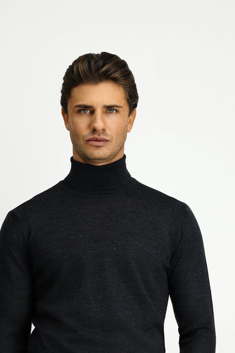 Medium Anthracite Turtleneck Regular Fit Wool Knit Sweater