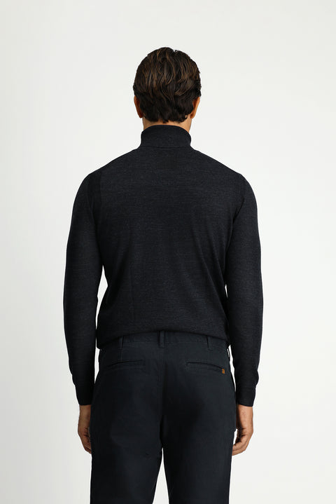 Medium Anthracite Turtleneck Regular Fit Wool Knit Sweater