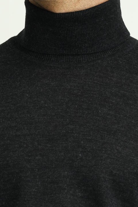 Medium Anthracite Turtleneck Regular Fit Wool Knit Sweater