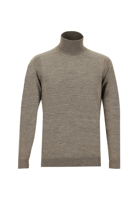 Medium Mink Turtleneck Regular Fit Wool Knit Sweater
