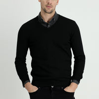 Siyah V Yaka Slim Fit Dar Kesim Triko Kazak