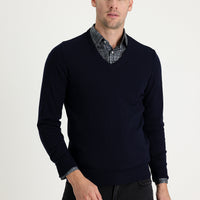 Dark Navy V-Neck Regular Fit Cotton Knit Sweater