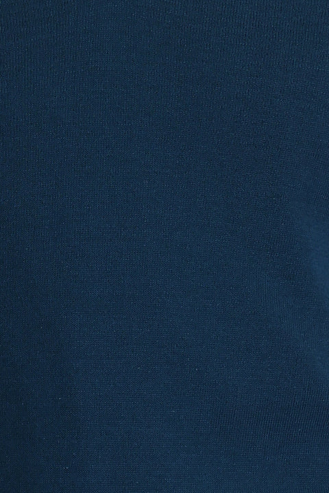 Medium Petrol V-Neck Regular Fit Cotton Knit Sweater