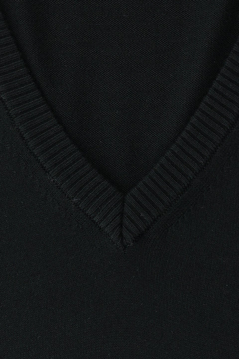 Black Plus Size V-Neck Regular Fit Cotton Knit Sweater