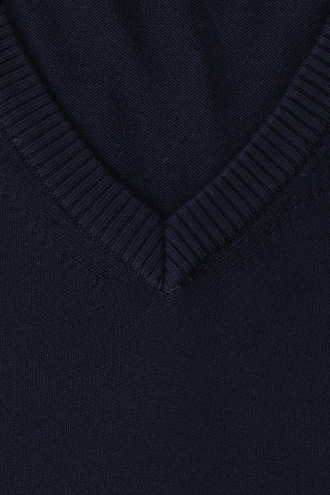 Dark Navy Plus Size V-Neck Regular Fit Knitted Sweater