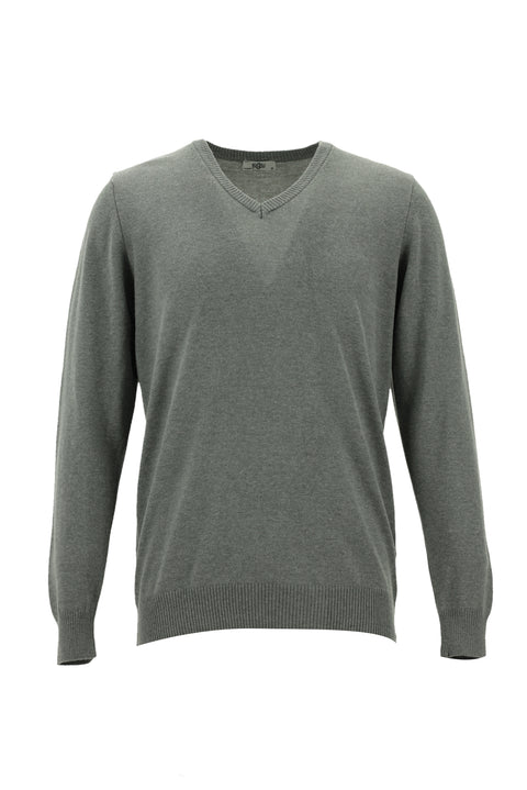 Medium Gray Melange V-Neck Regular Fit Knitwear Sweater