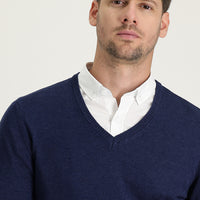 Medium Navy Melange V-Neck Regular Fit Knitted Sweater