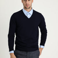 Dark Navy V-Neck Regular Fit Knitted Sweater