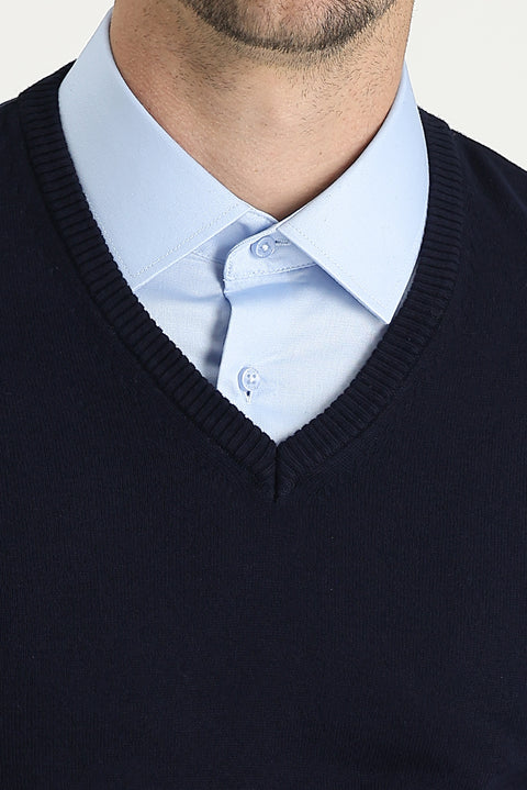 Dark Navy V-Neck Regular Fit Knitted Sweater