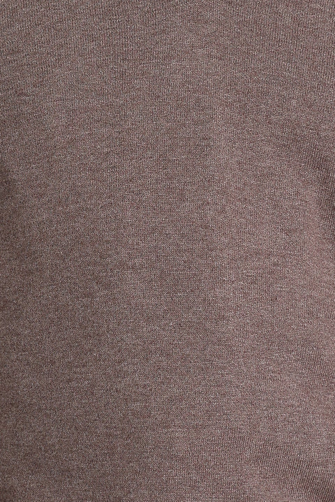 Light Brown Melange V-Neck Regular Fit Knitted Sweater