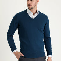 Medium Petrol V-Neck Regular Fit Knitwear Sweater
