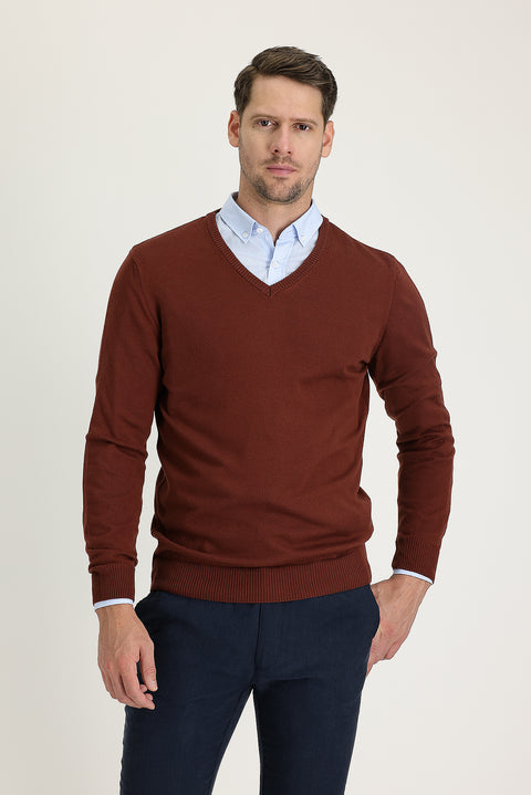 Kiremit V Yaka Regular Fit Triko Kazak