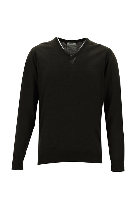 Dark Brown V-Neck Regular Fit Wool Knit Sweater
