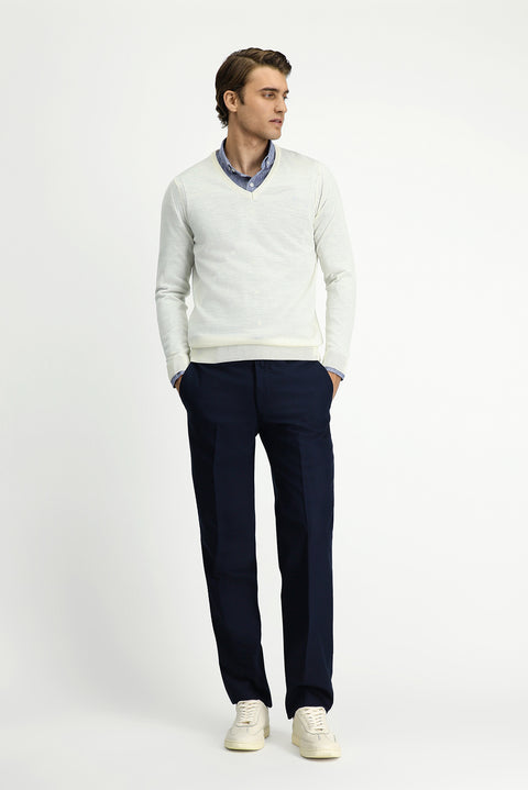 Off-White V-Neck Regular Fit Wool Knit Sweater