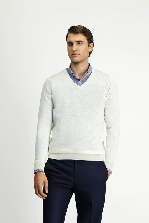 Off-White V-Neck Regular Fit Wool Knit Sweater