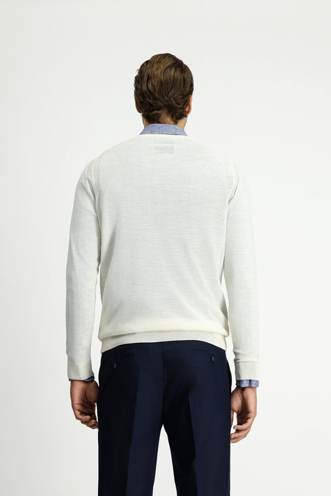 Off-White V-Neck Regular Fit Wool Knit Sweater