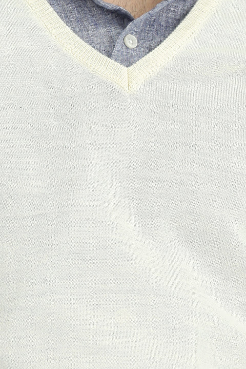 Off-White V-Neck Regular Fit Wool Knit Sweater