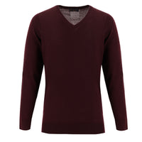 Koyu Bordo V Yaka Regular Fit Yünlü Triko Kazak