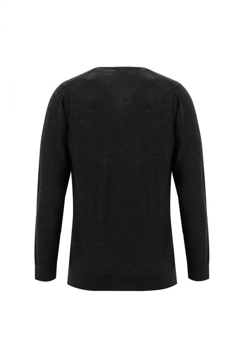 Medium Anthracite V-Neck Regular Fit Wool Knit Sweater
