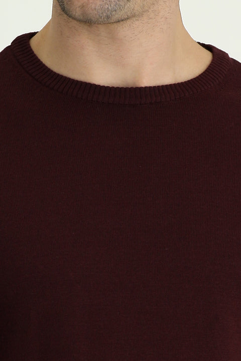 Koyu Bordo Bisiklet Yaka Regular Fit Pamuklu Triko Kazak