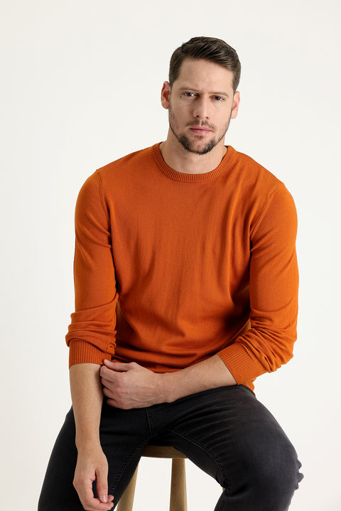 Medium Orange Crew Neck Regular Fit Knitted Sweater