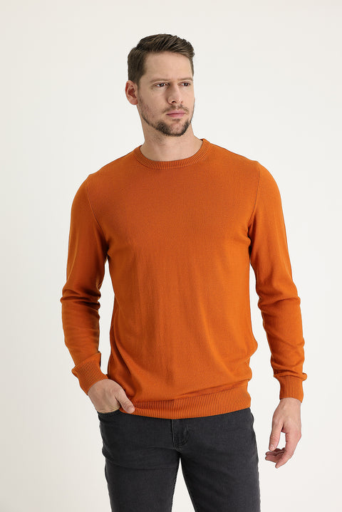 Medium Orange Crew Neck Regular Fit Knitted Sweater