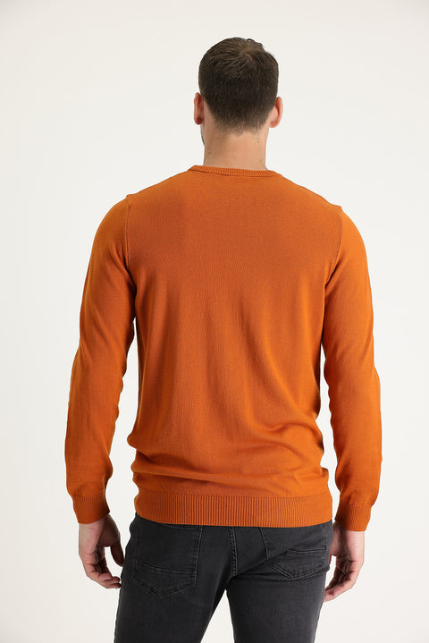 Medium Orange Crew Neck Regular Fit Knitted Sweater