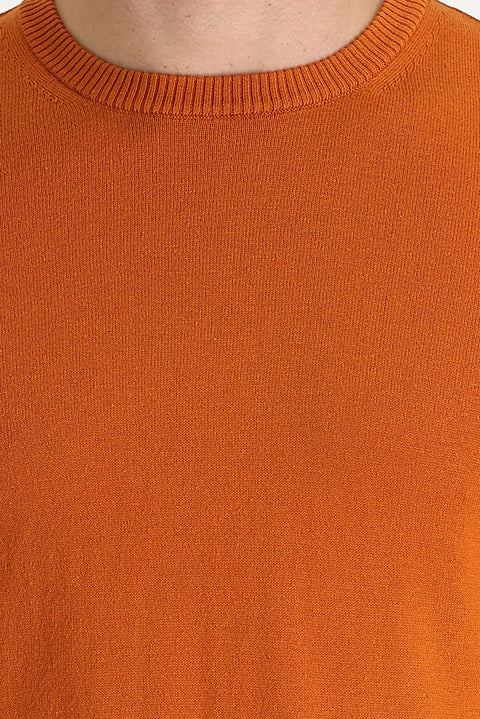 Medium Orange Crew Neck Regular Fit Knitted Sweater