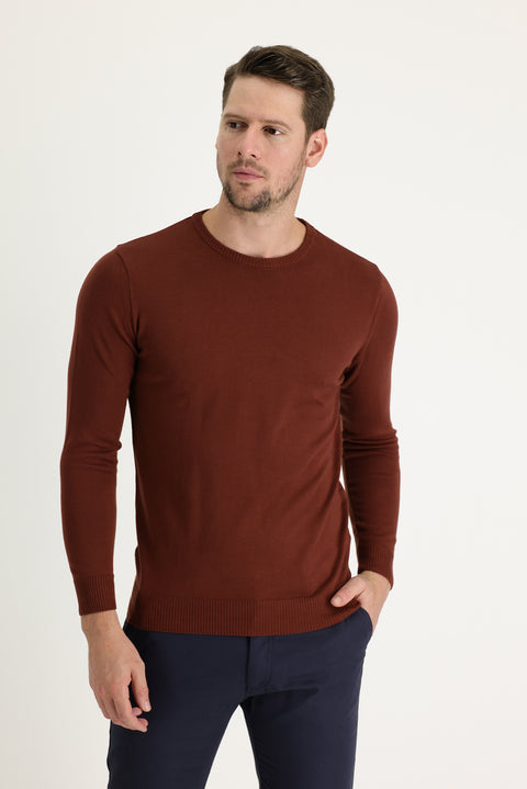 Kiremit Bisiklet Yaka Regular Fit Triko Kazak