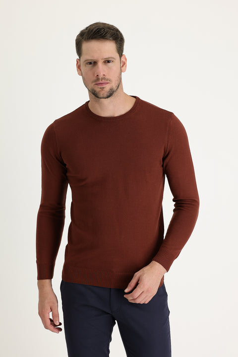 Kiremit Bisiklet Yaka Regular Fit Triko Kazak