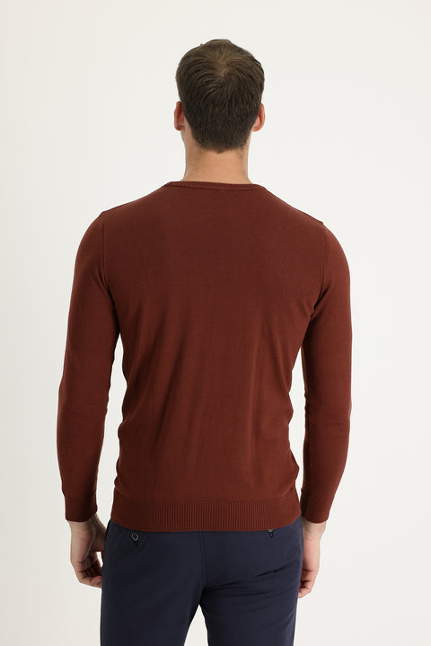 Kiremit Bisiklet Yaka Regular Fit Triko Kazak