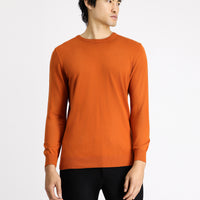 Medium Orange Crew Neck Slim Fit Narrow Cut Cotton Knit Sweater