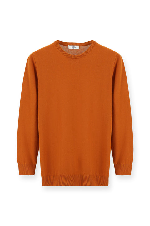 Medium Orange Crew Neck Slim Fit Narrow Cut Cotton Knit Sweater
