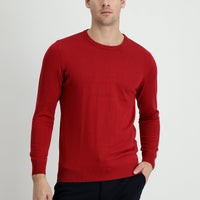 Koyu Kırmızı Bisiklet Yaka Slim Fit Dar Kesim Pamuklu Triko Kazak