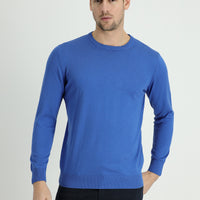 Dark Blue Crew Neck Regular Fit Cotton Knit Sweater