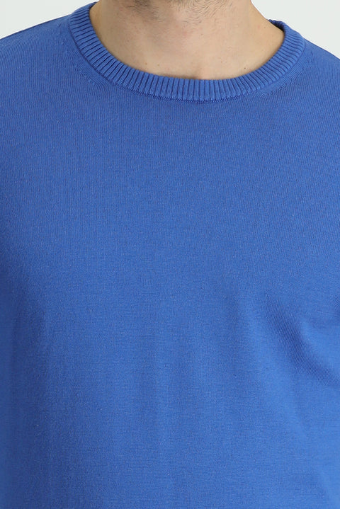 Dark Blue Crew Neck Regular Fit Cotton Knit Sweater