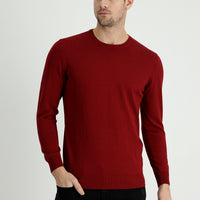 Light Burgundy Crew Neck Regular Fit Cotton Knit Sweater