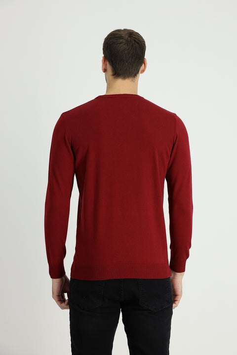 Light Burgundy Crew Neck Regular Fit Cotton Knit Sweater
