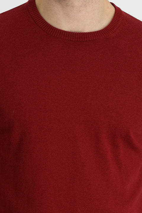 Light Burgundy Crew Neck Regular Fit Cotton Knit Sweater