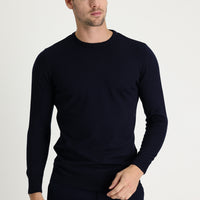 Dark Navy Crew Neck Regular Fit Cotton Knit Sweater